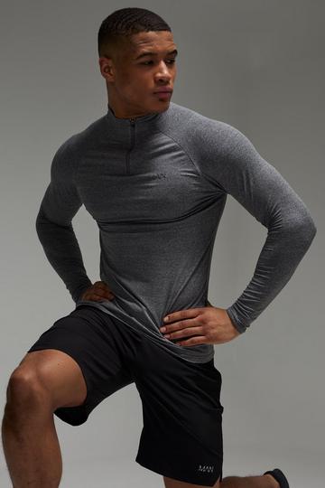 Man Active Marl Muscle Fit Performance 1/4 Zip grey marl