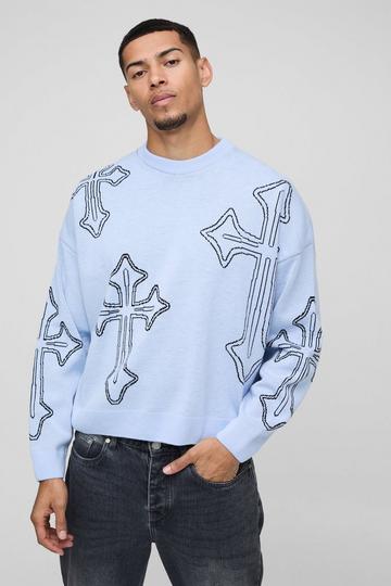 Oversized Gebreide Boxy Trui Met Crewneck blue