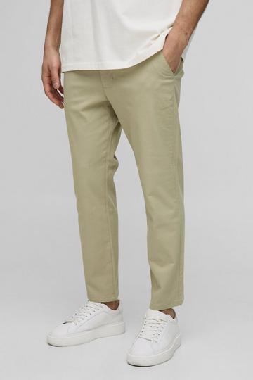 Korte Slim Fit Chino's Met Tailleband In Kaki khaki