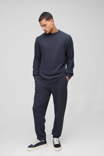 Regular Stitch Interest Knitted Sweat Tracksuit charcoal