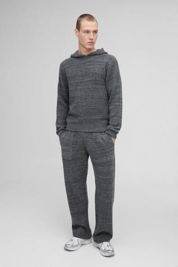 Charcoal Grey Regular Boucle Basket Stitch Hooded Tracksuit