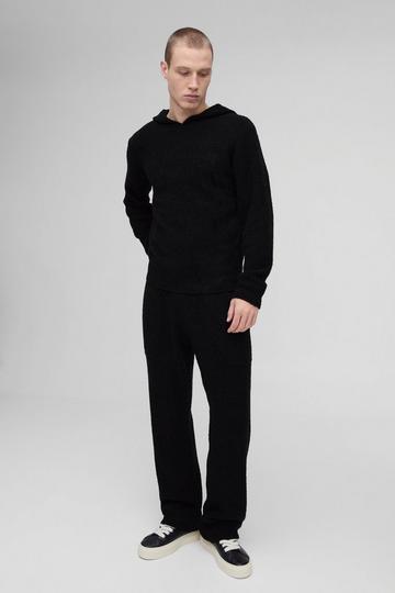 Regular Boucle Basket Stitch Hooded Tracksuit black