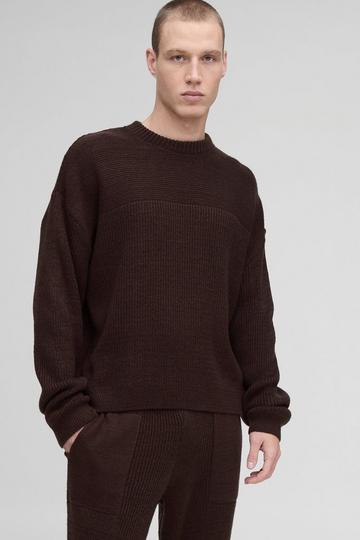 Oversized Boxy Brushed Rib Knitted Jumper chocolate