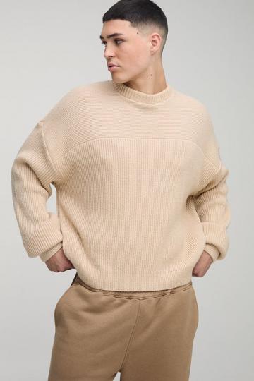 Stone Beige Oversized Boxy Brushed Rib Knitted Jumper