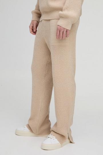 Relaxed Split Hem Brushed Rib Knitted Joggers stone