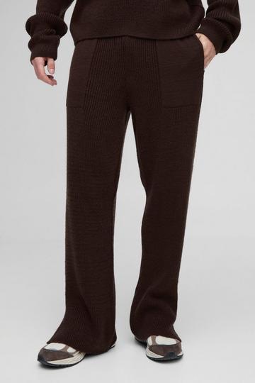 Relaxed Split Hem Brushed Rib Knitted Joggers chocolate