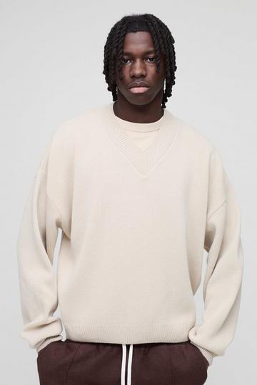 Oversized Boxy V Neck Knitted Jumper stone