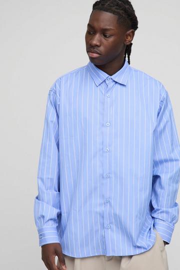 Super Oversized Stripe Long Sleeve Shirt blue