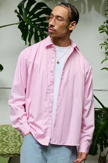 Super Oversized Stripe Long Sleeve Shirt pink