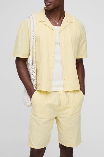 Yellow Oversized Boxy Linen Look Revere Shirt & Short Set