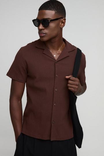 Regular Fit Seersucker Crinkle Revere Shirt chocolate