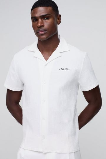 Atelier Homme Regular Fit Seersucker Crinkle Revere Shirt white