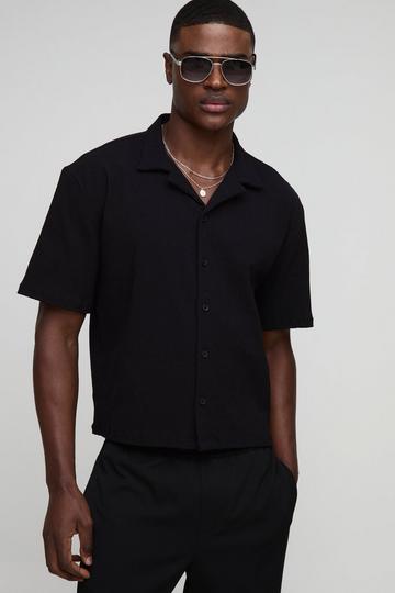 Man Oversized Boxy Seersucker Crinkle Shirt black