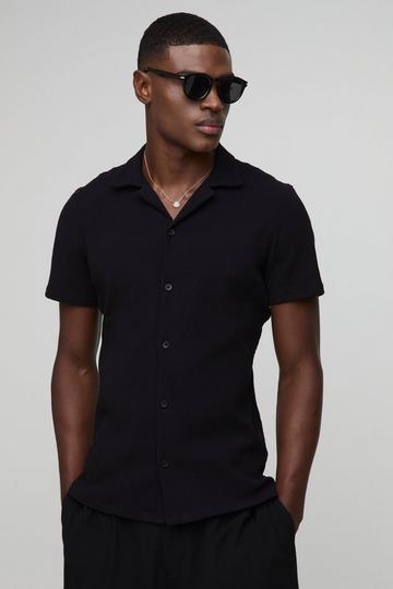 Slim Fit Seersucker Crinkle Shirt black