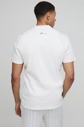 Man Gekreukeld Slim Fit Seersucker Overhemd white