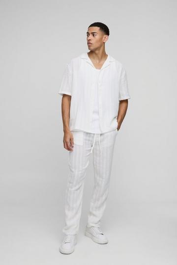 Oversized Textured Stripe Shirt & Trouser Set white