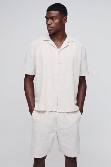 Oversized Linen Look Textured Revere Shirt & Short Set natural