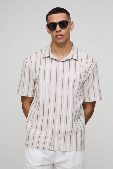 Oversized Linen Look Stripe Collared Shirt stone