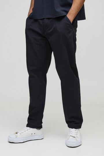 Navy Fixed Waist Relaxed Cropped Pleated Chino Trousers