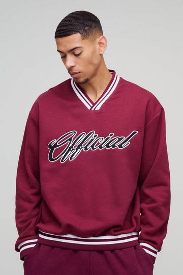 Burgundy Red Oversized Official Applique Varsity Sweatshirt