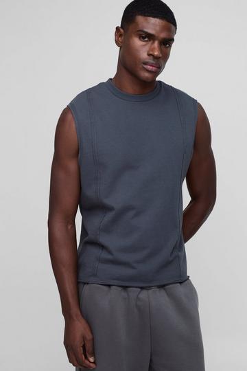 Dikke Boxy Drop Shoulder Tank Top Met Naaddetail charcoal