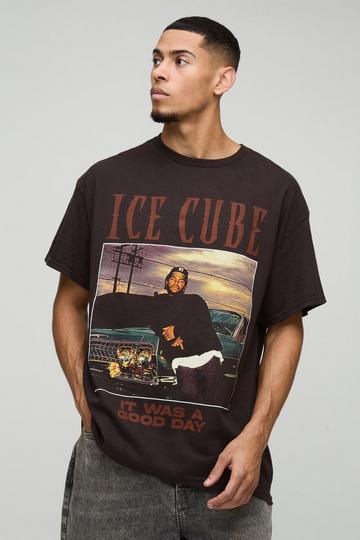 Oversized Ice Cube License Print T-Shirt chocolate