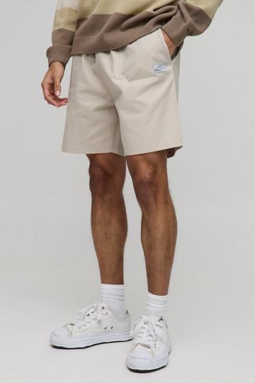 Stone Beige Elasticated Waist Relaxed Woven Tab Canvas Shorts