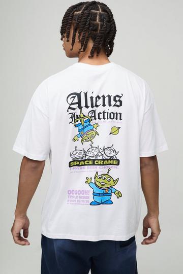 Oversized Pixar Toy Story Aliens License Print T-Shirt white