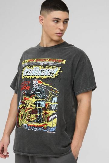 Oversized Ghost Rider Wash License Print T-Shirt charcoal