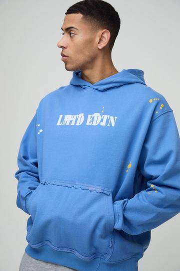 Blue Oversized Paint Splatter Limited Edition Loopback Hoodie