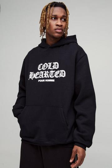 Tall Oversized Cold Hearted Hoodie Met Reliëf black