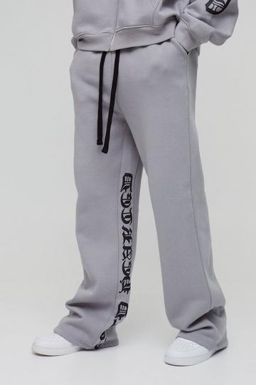 Tall Baggy Joggingbroek Met Wijde Pijpen, Reliëf En Gusset Print grey marl