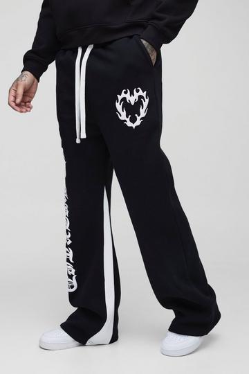 Tall Baggy Joggingbroek Met Wijde Pijpen, Reliëf En Gusset Print black