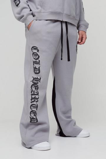 Plus Baggy Joggingbroek Met Wijde Pijpen, Reliëf En Gusset Print grey marl