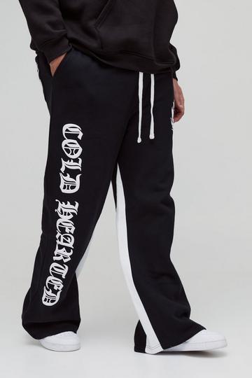 Plus Baggy Joggingbroek Met Wijde Pijpen, Reliëf En Gusset Print black