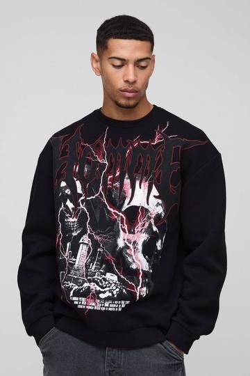 Black Oversized Large Scale Gothic Skull Graphic Sweatshirt