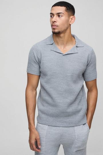 Ribbed Knitted Polo light grey