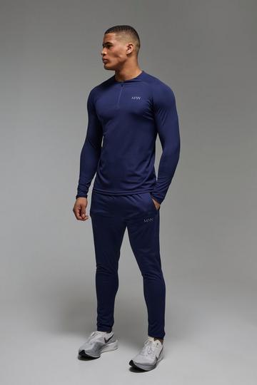 Man Active Muscle Fit Crew Neck 1/4 Zip Tracksuit navy