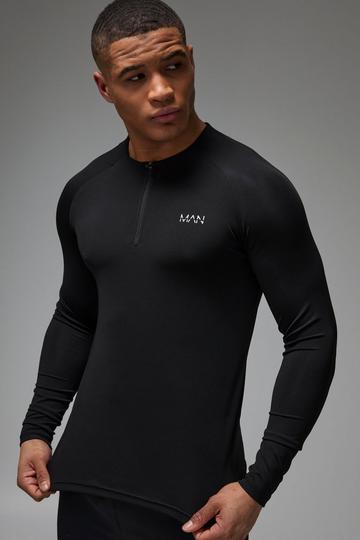 Man Active Skinny Crew Neck 1/4 Zip black