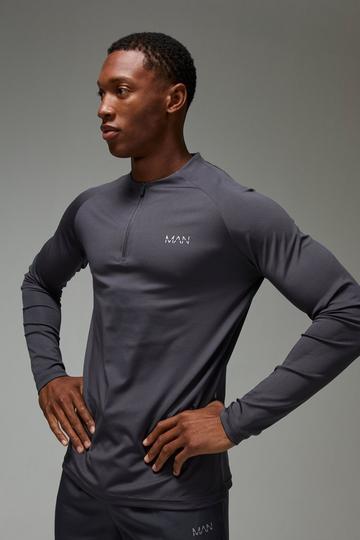 Man Active Skinny Fit Crewneck Met Korte Rits charcoal