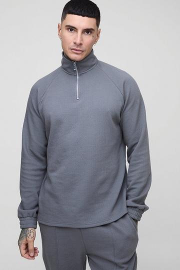 Plus Jacquard 1/4 Zip Raglan Sweater charcoal