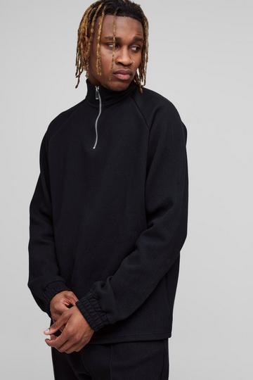 Tall Regular Fit Jacquard 1/4 Zip Raglan Sweater black