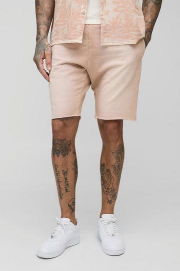 Tall Washed Raw Hem Extended Drawcord Relaxed Shorts taupe
