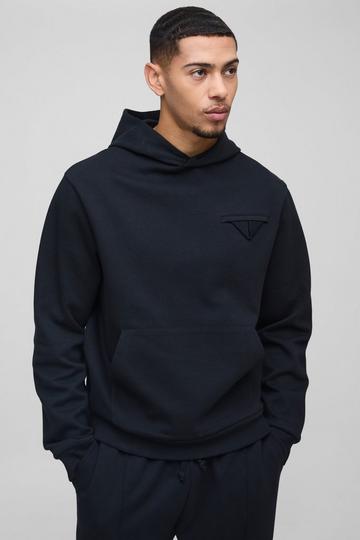 Black Interlock Pocket Detail Hoodie