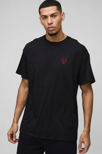 Oversized Embroidered Broken Heart T-Shirt black