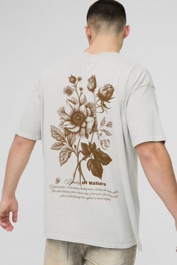 Official Oversize t-shirt med blommor och tvättad effekt stone