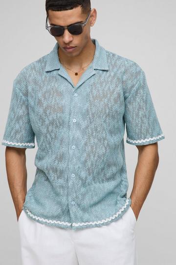 Oversized Dropped Revere Heavyweight Open Weave Shirt bright blue