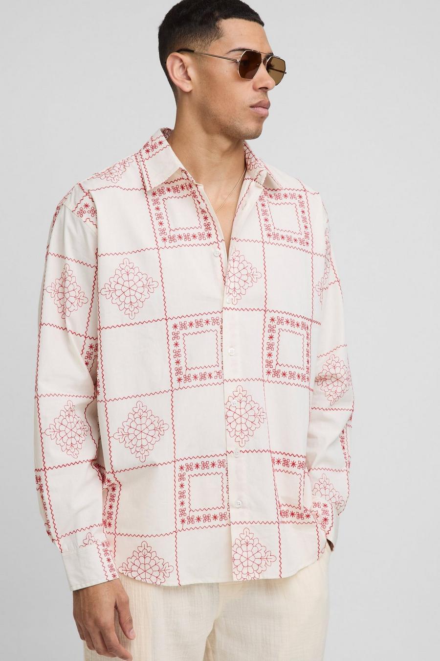 Super Oversized Long Sleeve Embroidered Poplin Shirt Super Oversized Long Sleeve Embroidered Poplin Shirt