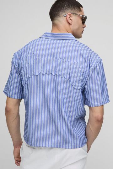 Oversized Boxy 3D Applique Homme Stripe Shirt blue