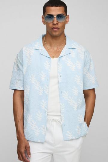Oversized Seersucker Blad Print Overhemd light blue